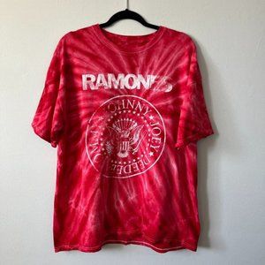 Graphic T-Shirt - Ramones - Size XL in Red Monochromatic Tie Dye